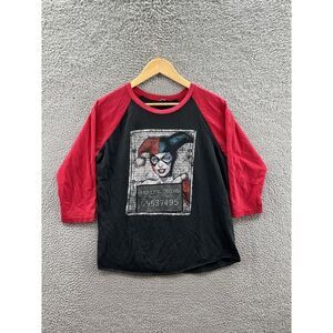 DC Comics Harley Quinn Inmate No: 09537495 Black Red Raglan Shirt